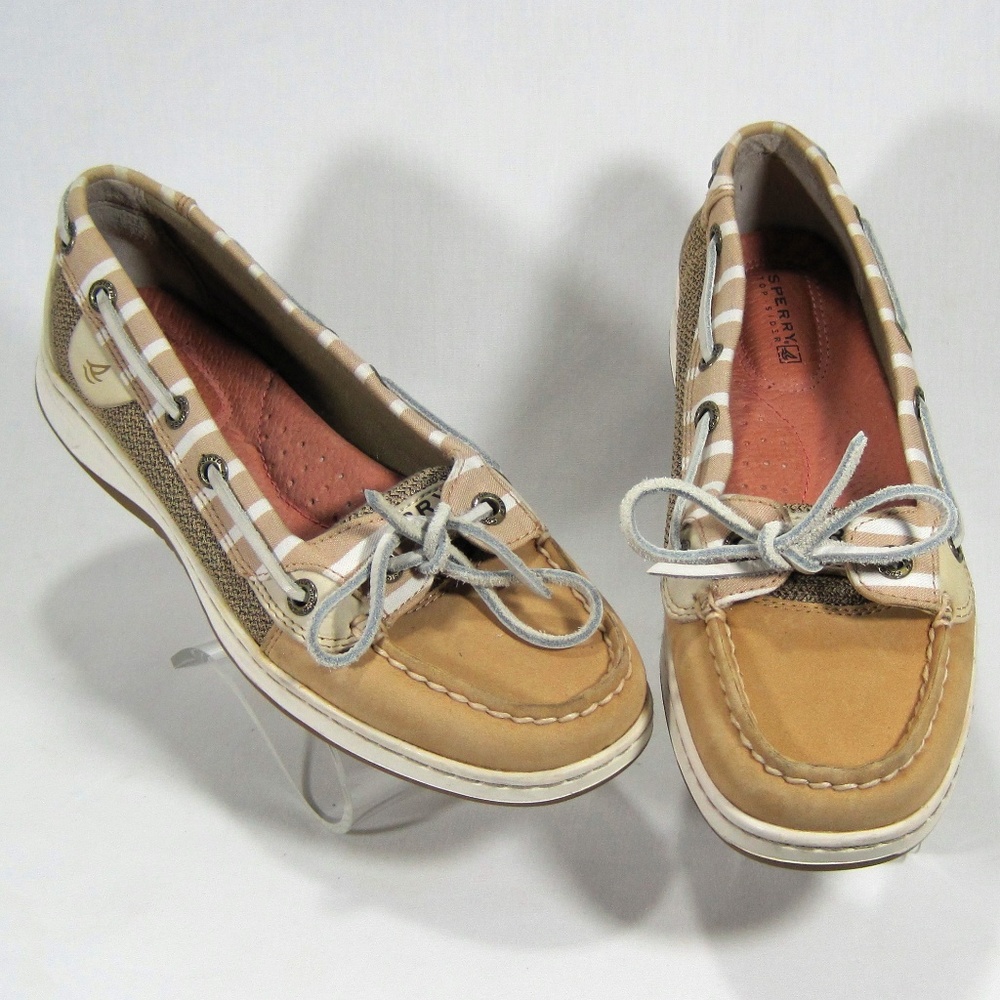 Sperry Top-Sider Tan/Wht Striped Boat Shoes Sz: 6M